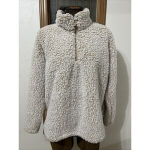 Eddie Bauer Fleece Pullover Women’s Large Beige Fireside 1/4 Zip Cloud Fluffy